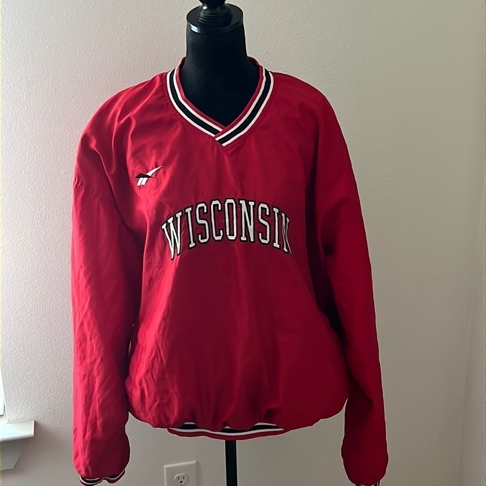 Reebok Vintage Wisconsin Badgers pull on windbreaker jacket Sz XXL
